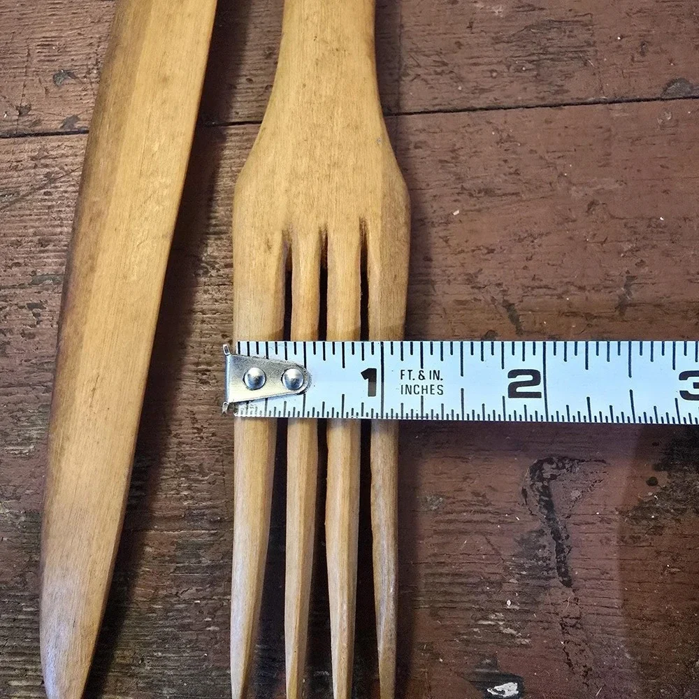 Vintage Hand Carved Wooden Utensil Set Tribal African Decor Art Spoon Fork